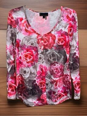 i jeans by Buffalo Pink Floral Henley Long Sleeve Top